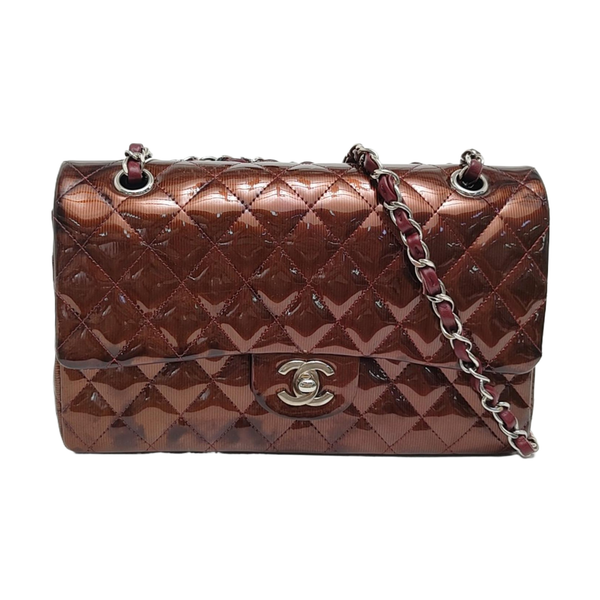 Authenticated pre-owned Classic Flap Medium Quilted Patent Leather Brown - Shoulder Bag at Looply