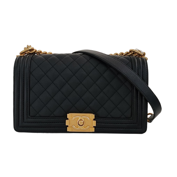 BOY CHANEL Medium Quilted Grained Calfskin Black
