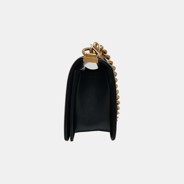 BOY CHANEL Medium Quilted Grained Calfskin Black