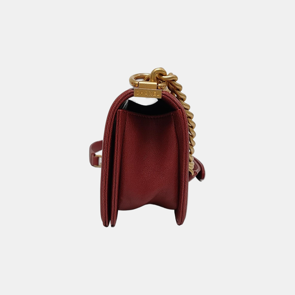 BOY CHANEL Small Quilted Grained Calfskin Red