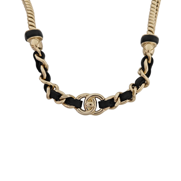 Authenticated pre-owned Leather Gold-tone Metal Necklace - Necklace at Looply