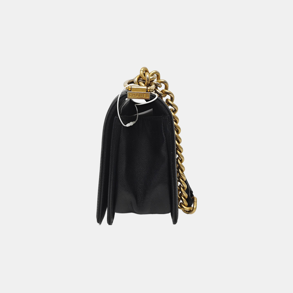 BOY CHANEL Medium Quilted Grained Calfskin Black