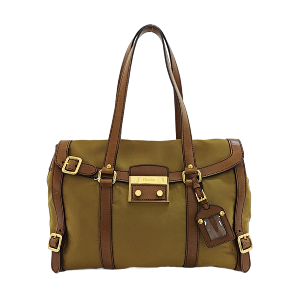 Fabric Top Handle Bag Brown