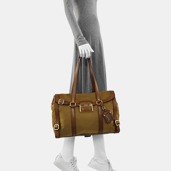 Fabric Top Handle Bag Brown