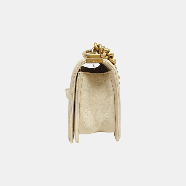 BOY CHANEL Small Quilted Grained Calfskin Beige