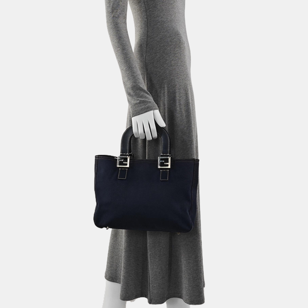 Quilted Canvas Tote Bag Blue