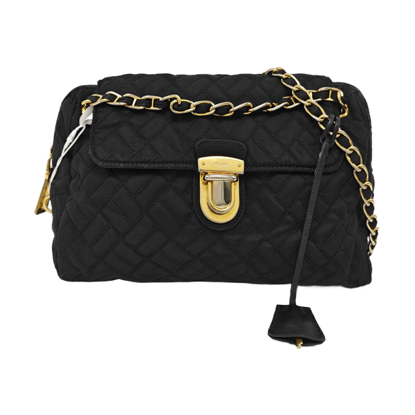 Quilted Nylon Shoulder Bag Black