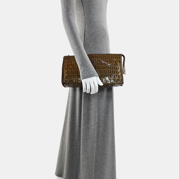 Coated Canvas Clutch Brown