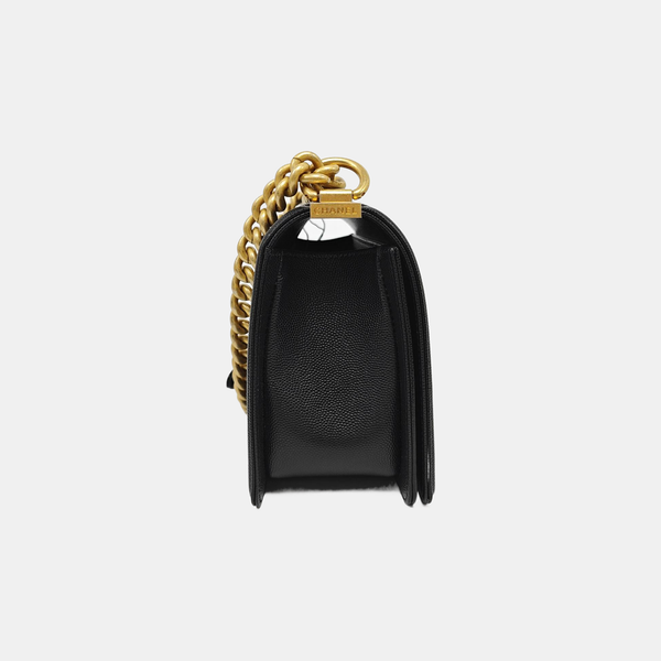 BOY CHANEL Medium Quilted Grained Calfskin Black