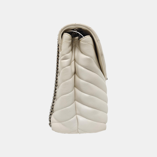 LOULOU Medium Chevron Calfskin White