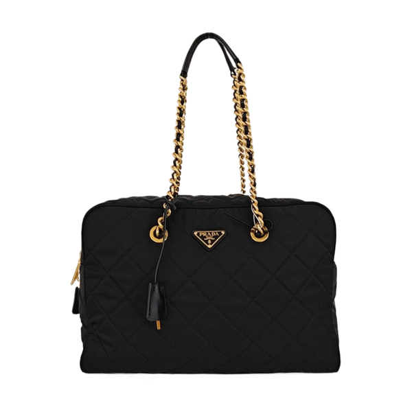 Quilted Nylon Top Handle Bag Black