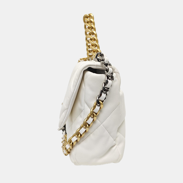 CHANEL 19 Large Quilted Lambskin White