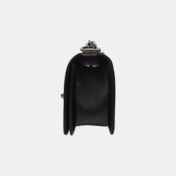 BOY CHANEL Medium Quilted Grained Calfskin Black