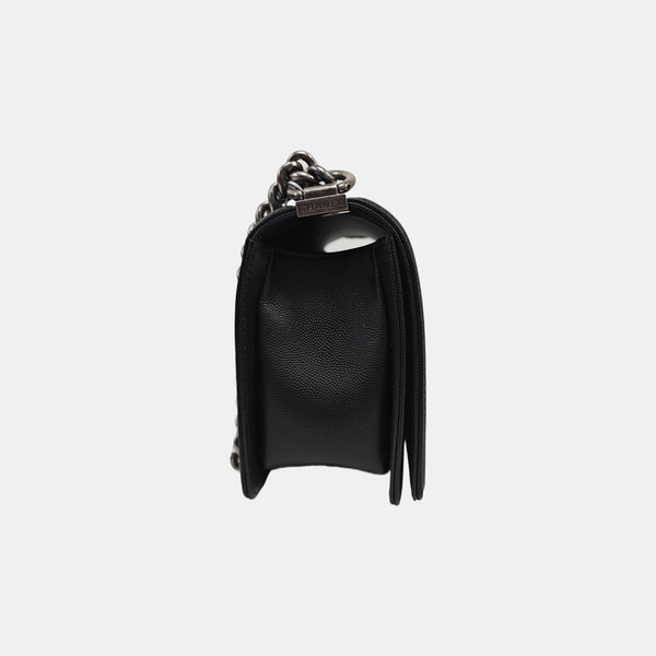 BOY CHANEL Medium Quilted Grained Calfskin Black
