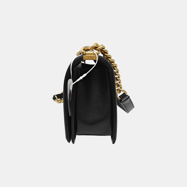 BOY CHANEL Medium Quilted Grained Calfskin Black