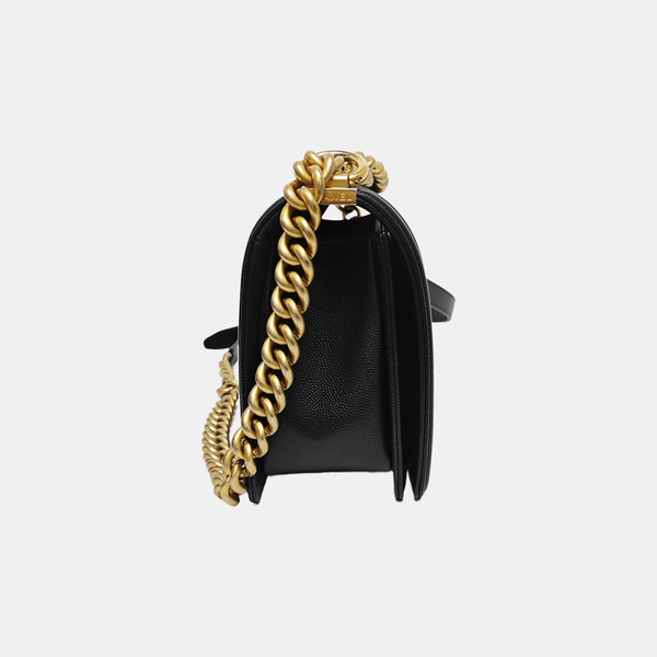 BOY CHANEL Medium Quilted Grained Calfskin Black