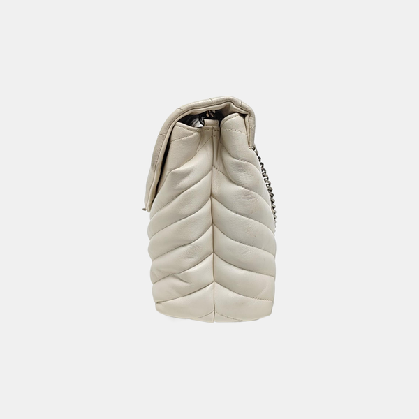 LOULOU Medium Chevron Calfskin White