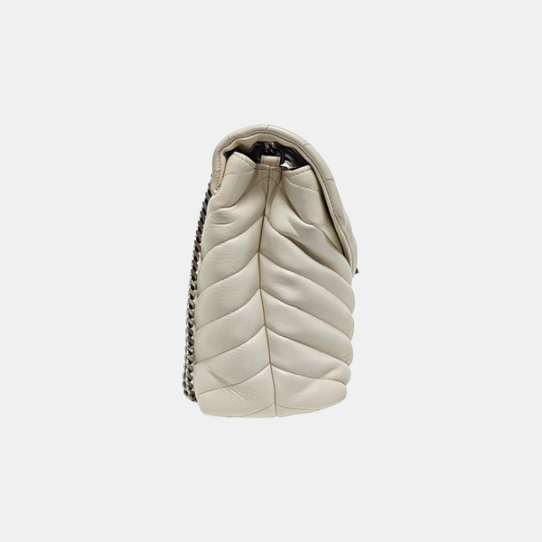 LOULOU Medium Chevron Calfskin White