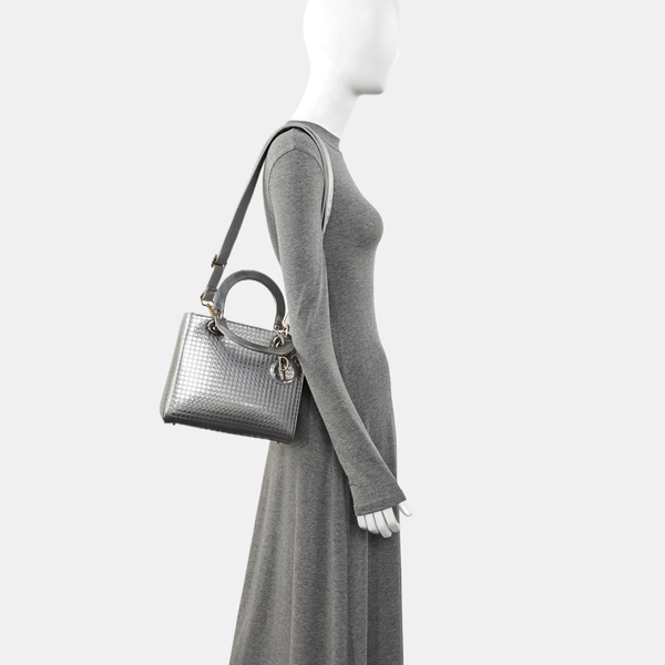 Lady Dior Medium Calfskin Silver