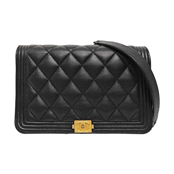 BOY CHANEL Mini Quilted Grained Calfskin Black