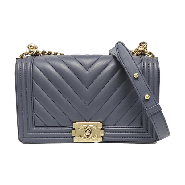 BOY CHANEL Medium Chevron Calfskin Blue