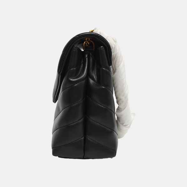 LOULOU Small Chevron Calfskin Black