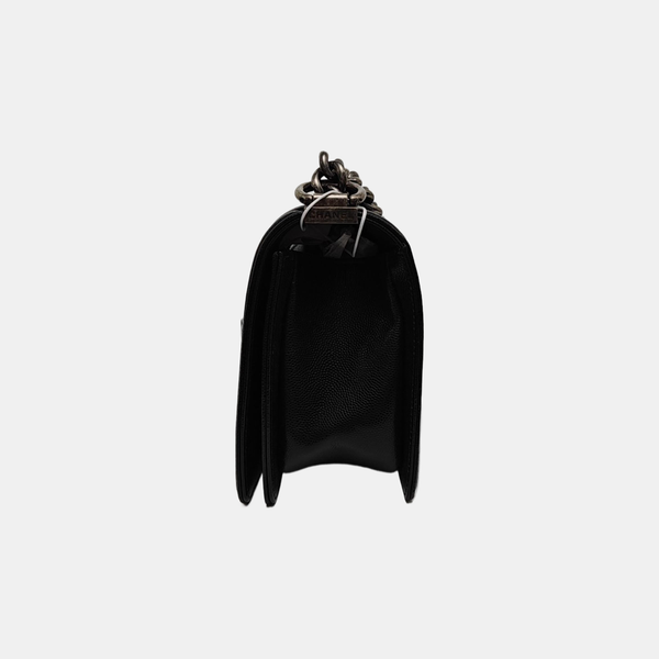 BOY CHANEL Medium Quilted Grained Calfskin Black