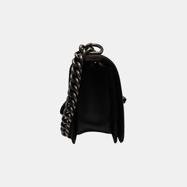 BOY CHANEL Medium Quilted Grained Calfskin Black