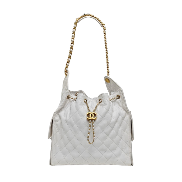 CHANEL 25 Mediano Piel de Becerro Acolchada Blanca