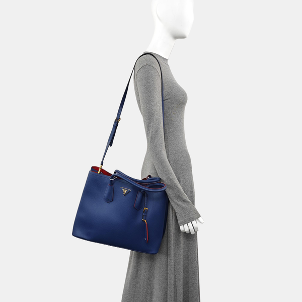 Double Large Saffiano Calfskin Blue