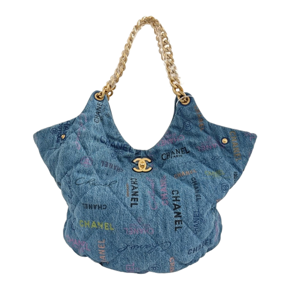 Quilted Fabric Top Handle Bag Blue