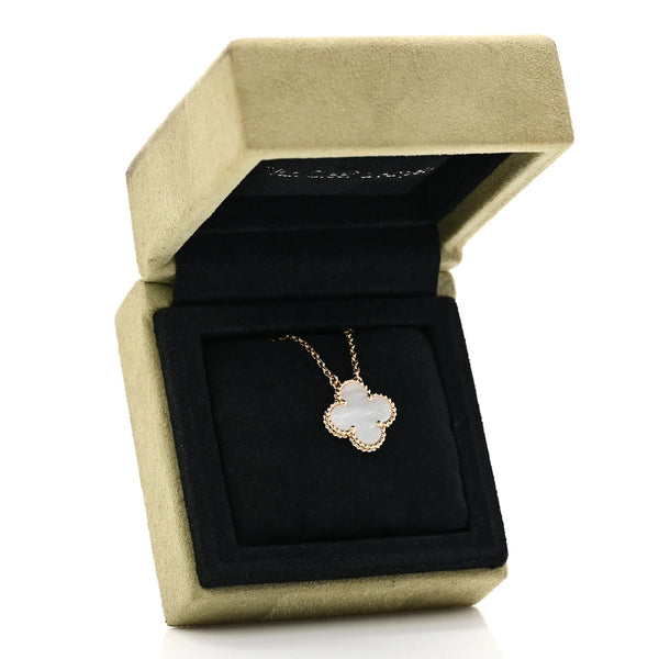 Authenticated pre-owned 18K Yellow Gold Mother of Pearl Vintage Alhambra Pendant Necklace - Necklace at Looply
