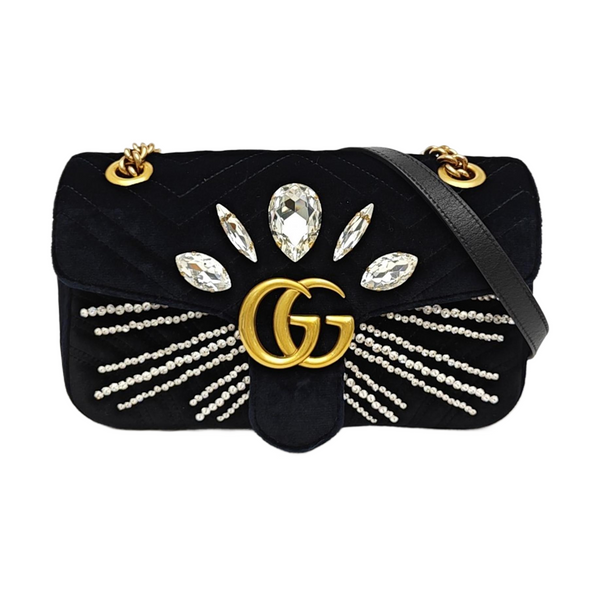 GG Marmont Medium Quilted Velvet Black
