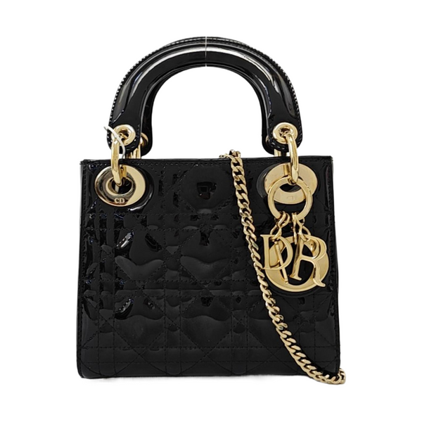 Lady Dior Mini Cannage Patent Leather Black