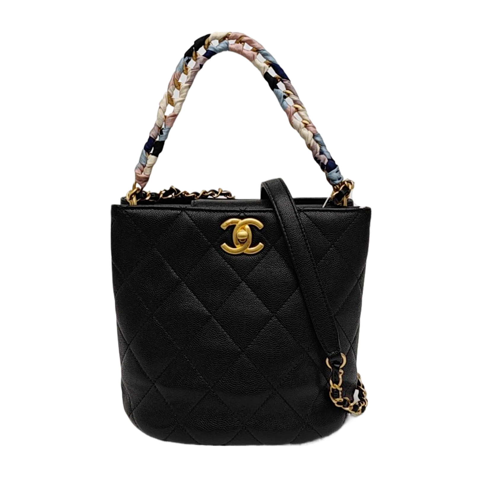 Quilted Grained Calfskin Shoulder Bag Black