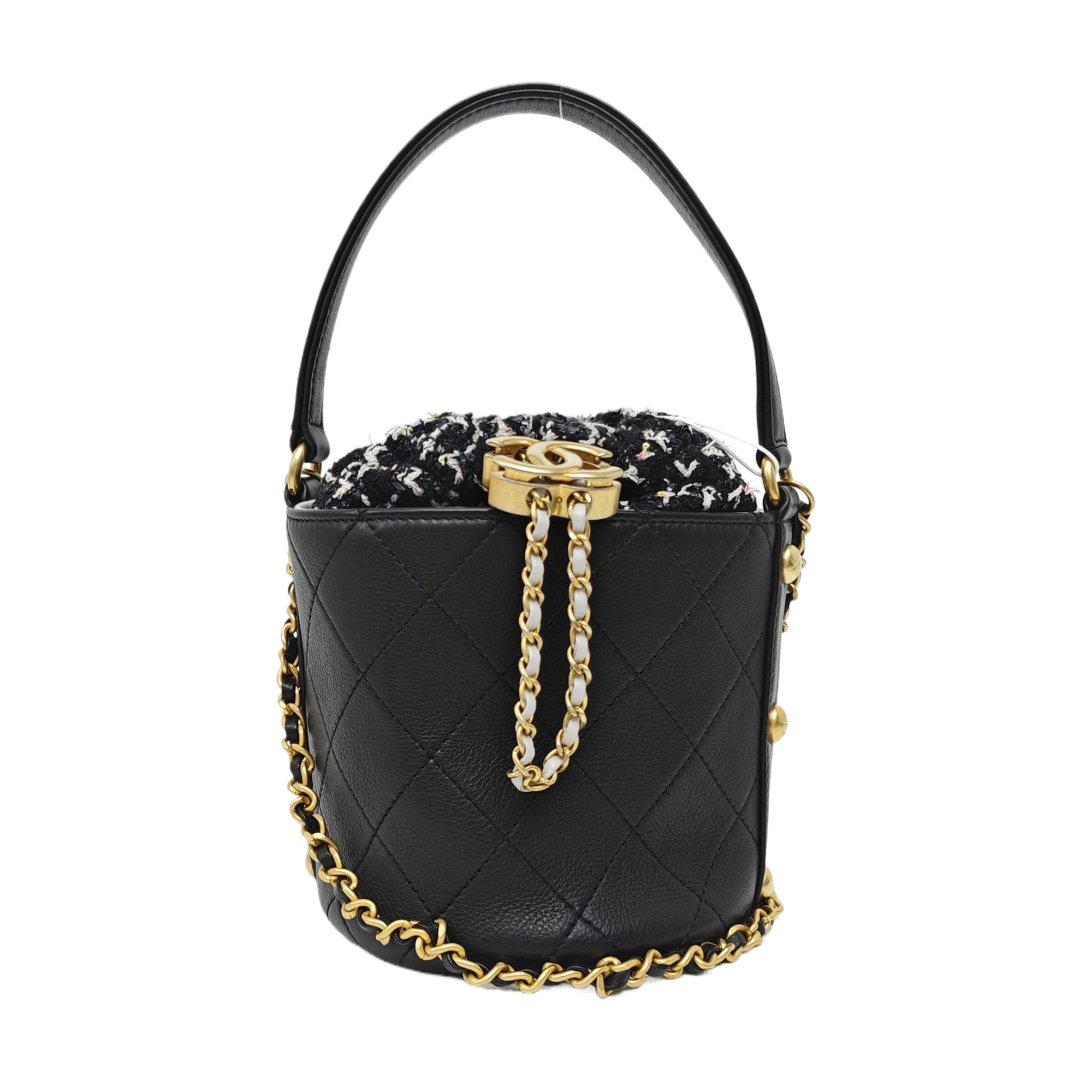 Quilted Calfskin Bucket Bag Black
