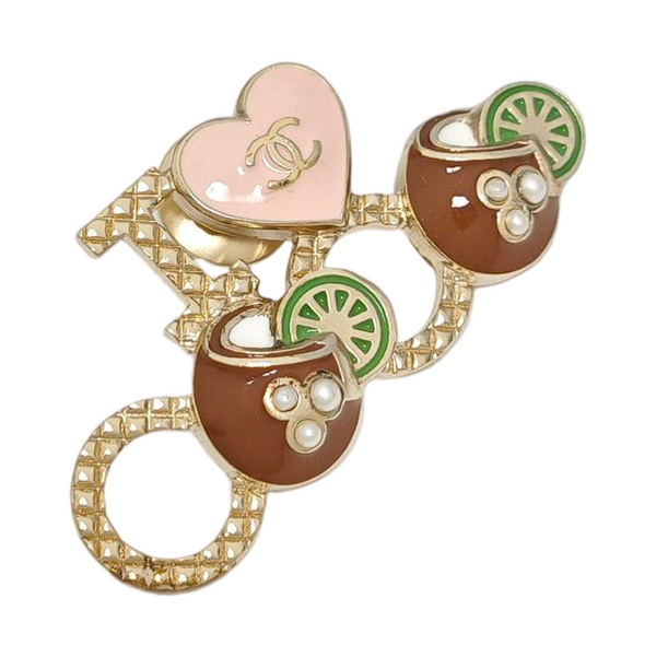 CC Logo Metal Gold Brooch
