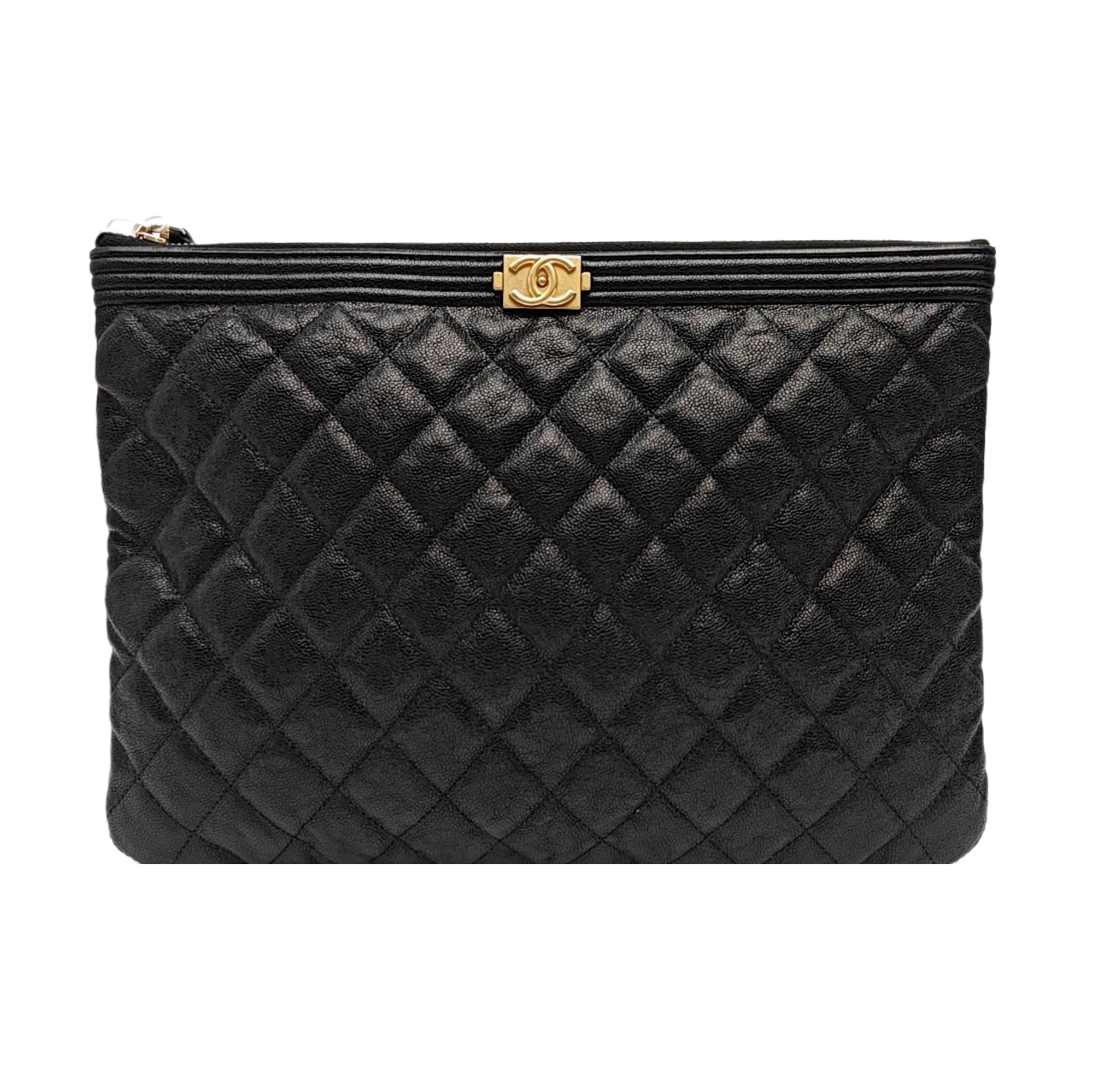 BOY CHANEL Large Quilted Grained Calfskin Black