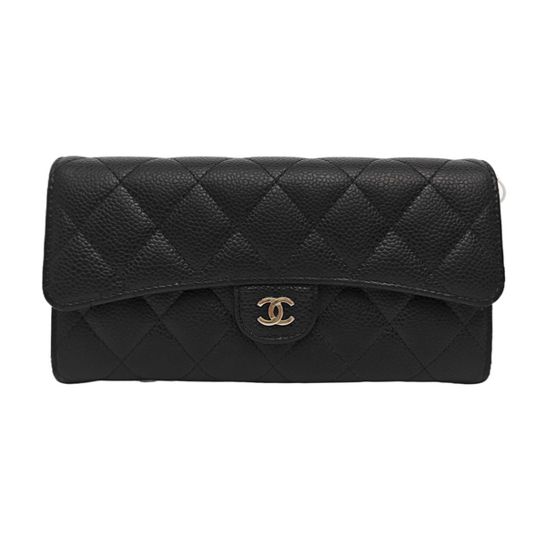 CLASSIC FLAP Mini Quilted Grained Calfskin Black Wallet