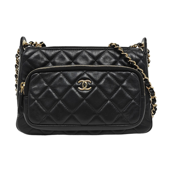 Quilted Lambskin Shoulder Bag Black