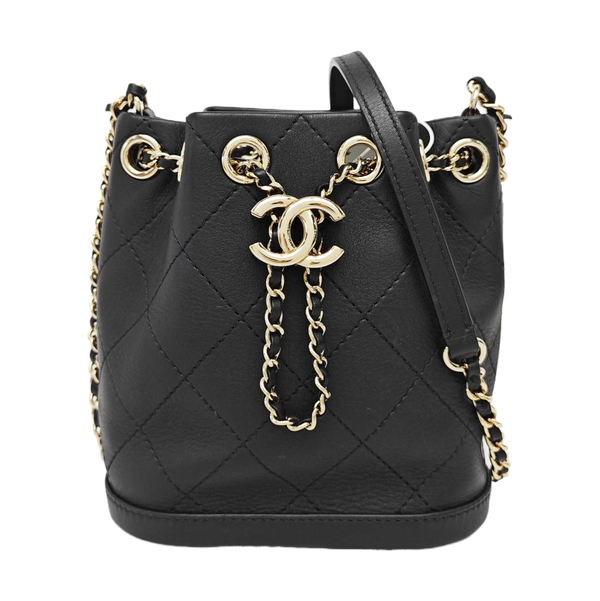 DRAWSTRING Quilted Calfskin Black