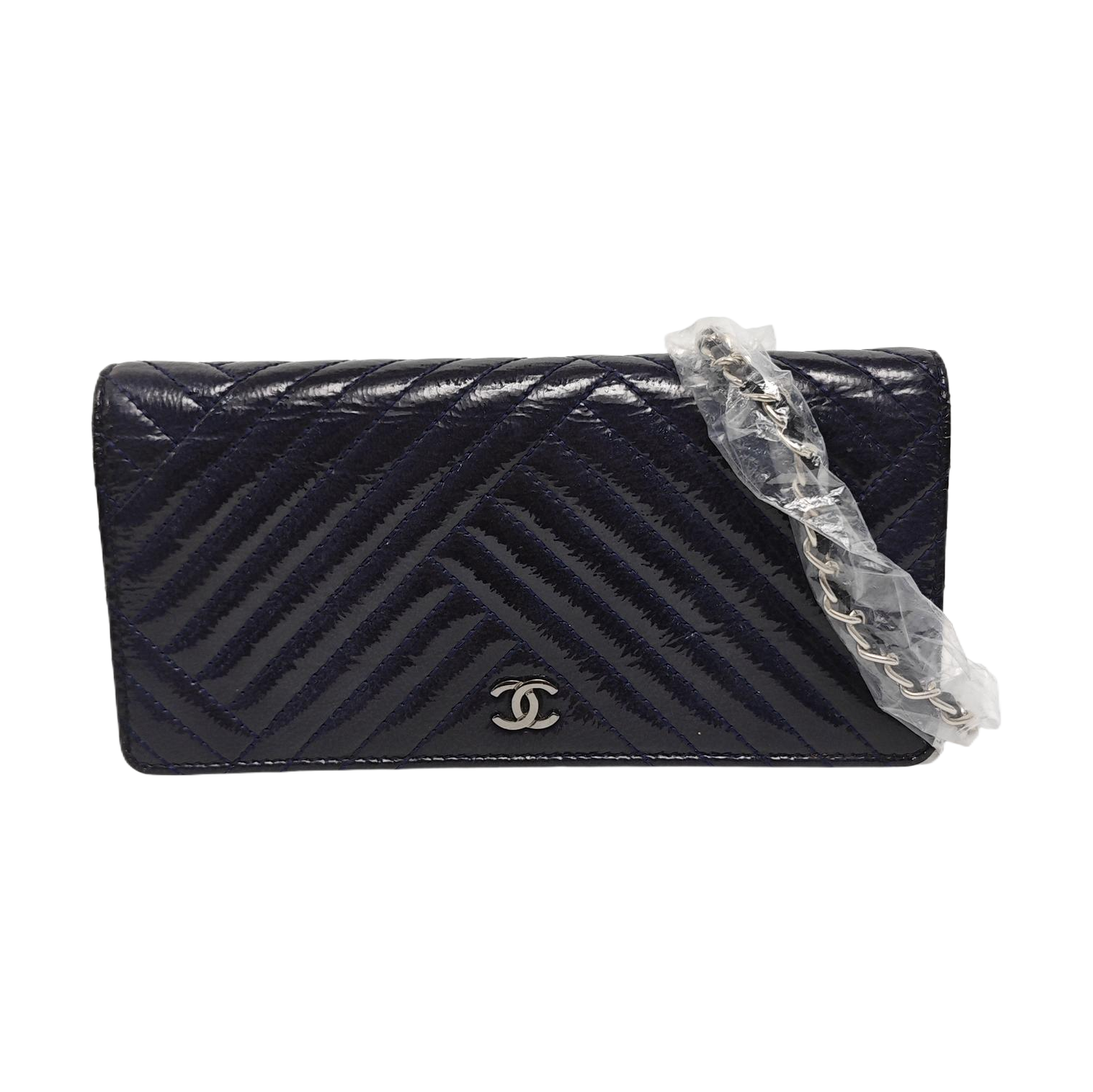 Chevron Patent Leather Wallet Blue