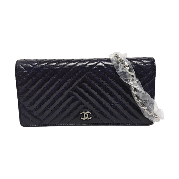 Chevron Patent Leather Wallet Blue