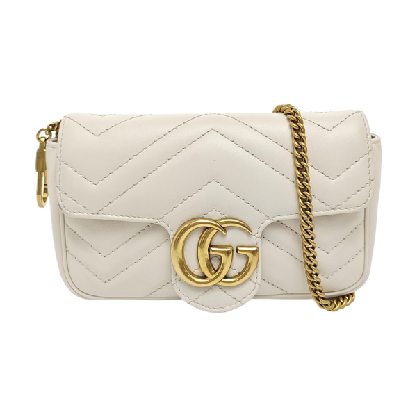 GG Marmont Mini Quilted Calfskin White