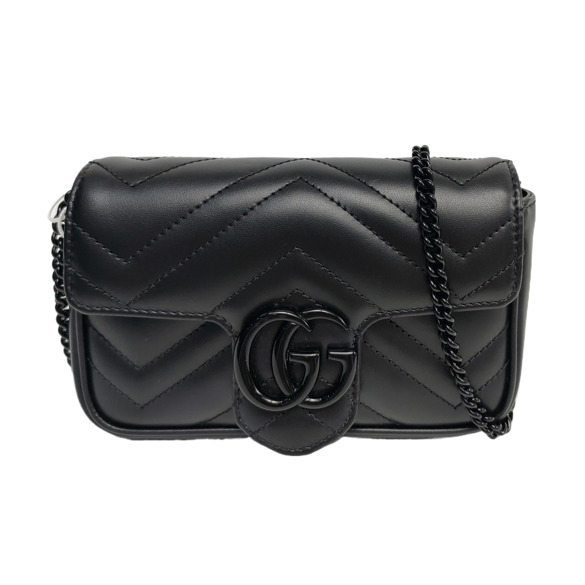 GG Marmont Mini Chevron Piel de Cordero Negro