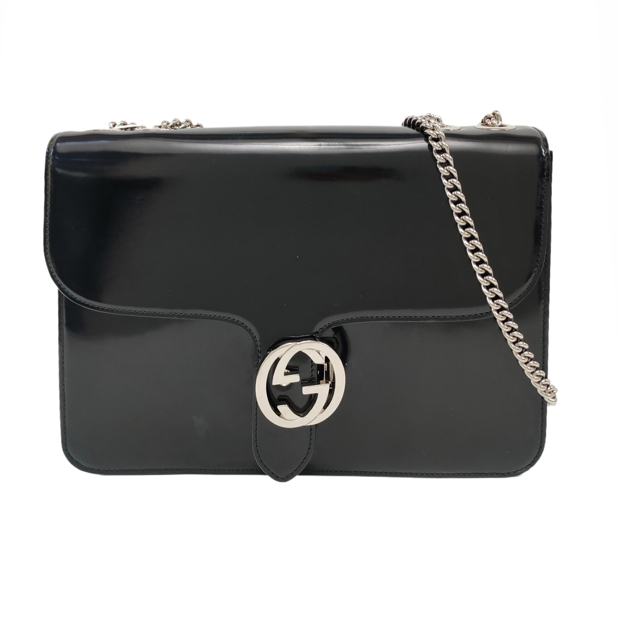 Interlocking G Large Patent Leather Black