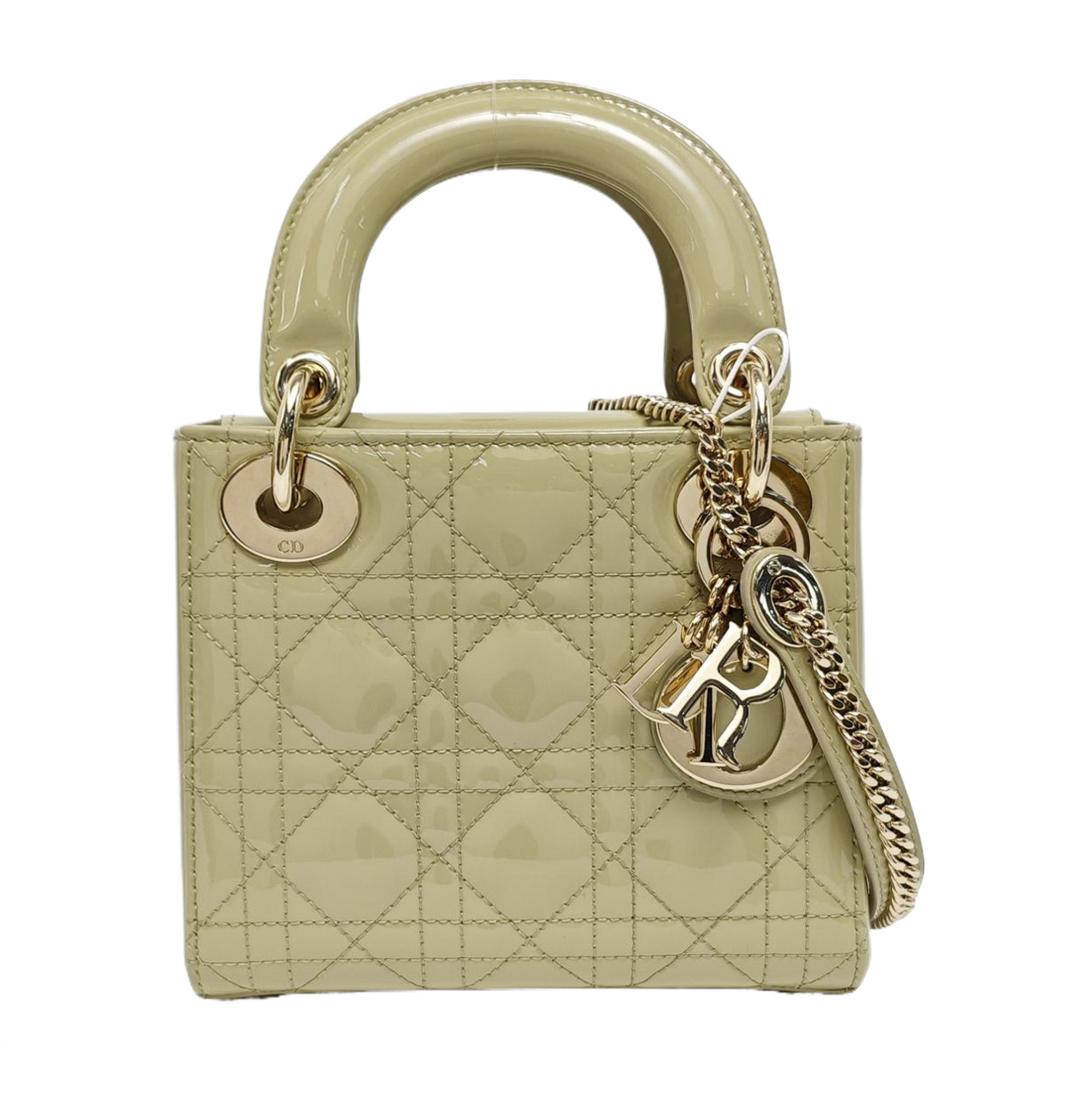 Authenticated pre-owned  Lady Dior Cannage Patent Leather Green - Shoulder Bag at Looply