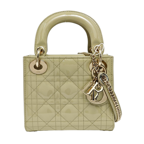 Authenticated pre-owned  Lady Dior Cannage Patent Leather Green - Shoulder Bag at Looply