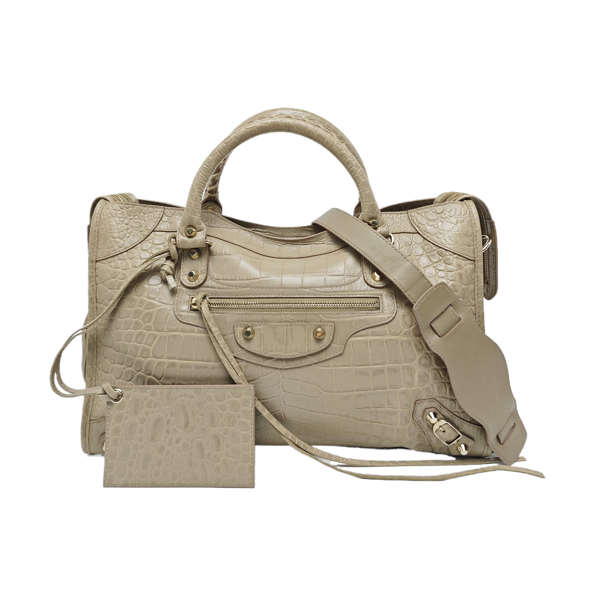 Classic Metallic Edge City Medium Calfskin Beige