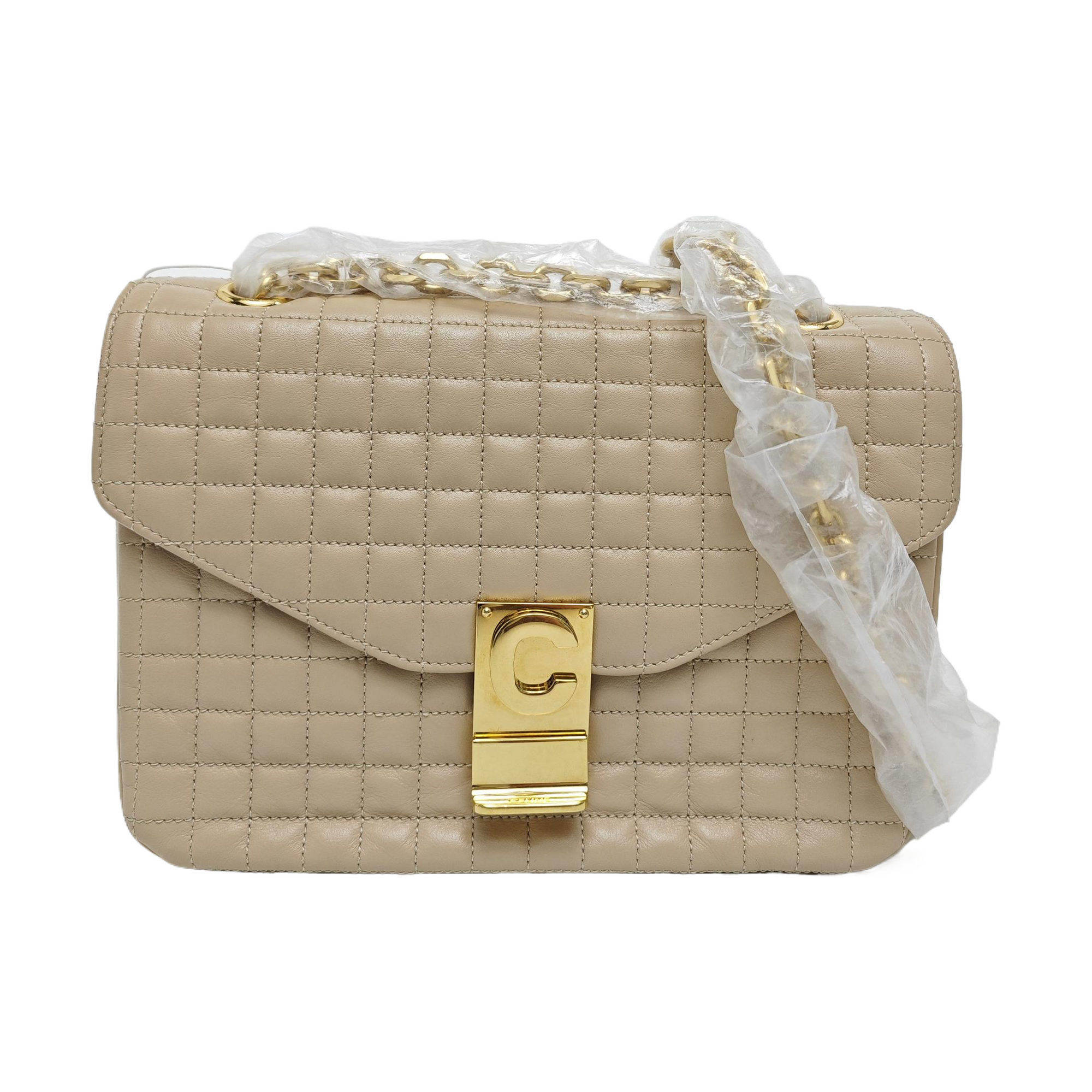 Authenticated pre-owned  C Medium Quilted Calfskin Beige - Shoulder Bag at Looply